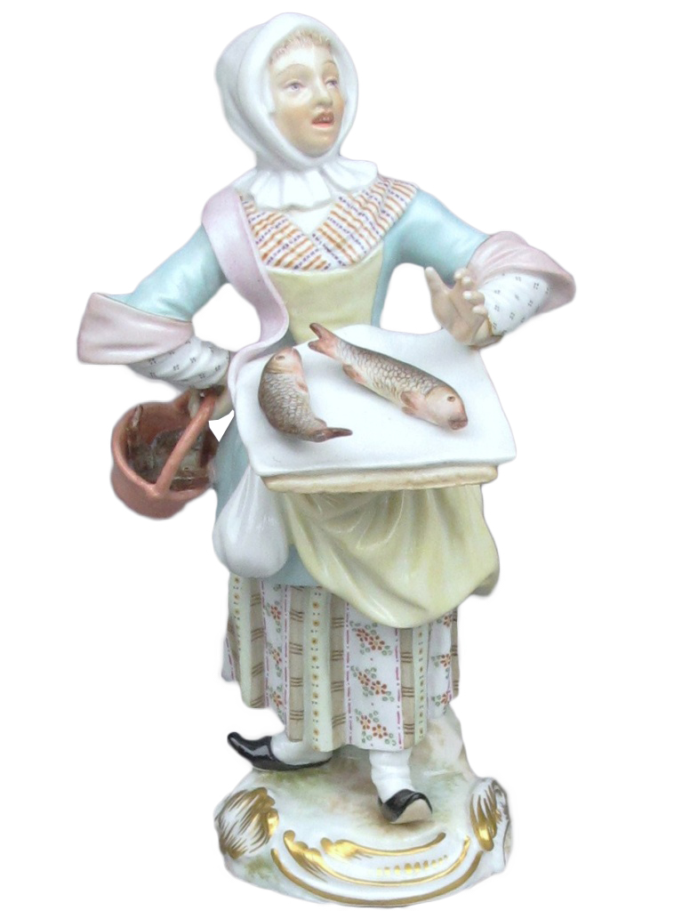 マイセン　人形　磁器　パリの物売りシリーズ　コイを売る女性